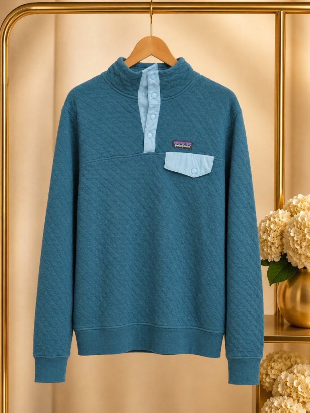 Patagonia Organic Cotton Quilt Snap-T Pullover Women M Teal Blue FA17 25281